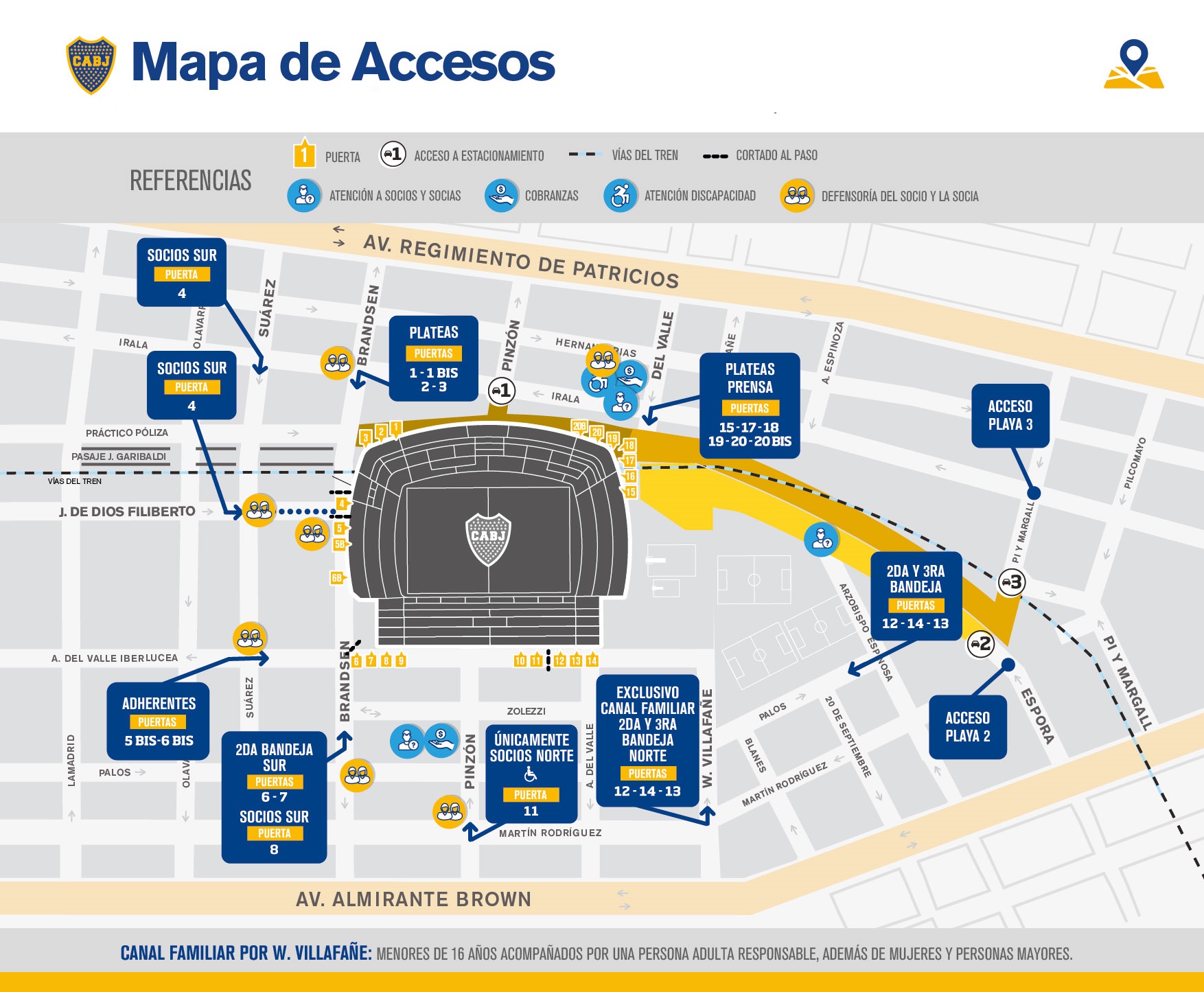 Mapa de accesos a La Bombonera.