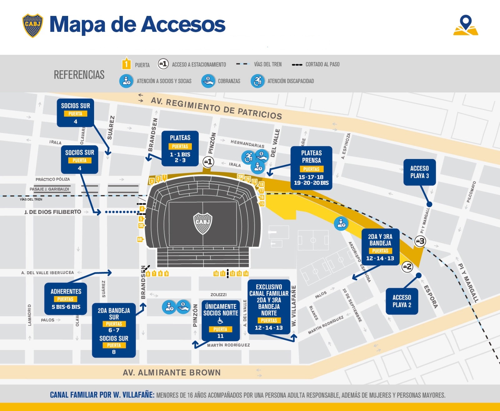 Mapa de accesos a La Bombonera 2023.