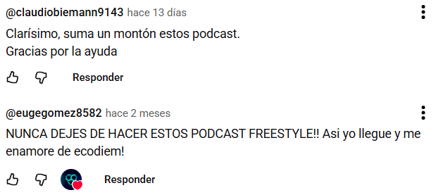 Comentarios en nuestro canal de YouTube