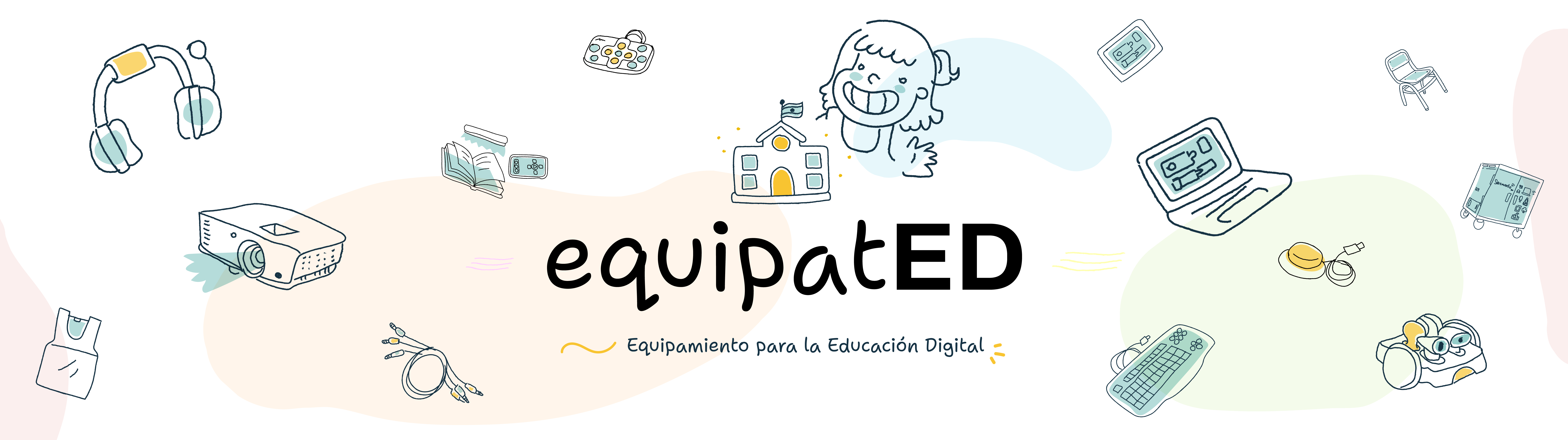 Ilustraciones de una niña con distintos dispositivos y el logo de EquipaTed
