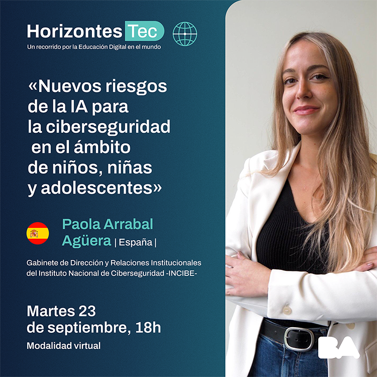 Flyer de la charla con la foto de Paola Arrabal